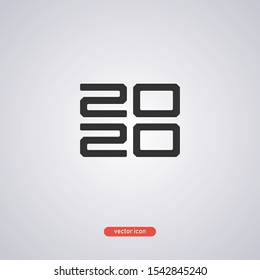 Black 2020 year icon in a flat style isolated on gray background. Vector illustration.