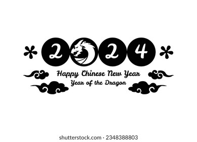 Black 2024 dragon chinese new year art illustration