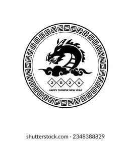 Black 2024 dragon chinese new year art isolated