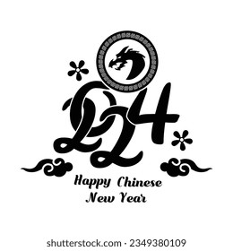 Black 2024 dragon happy new year vector art