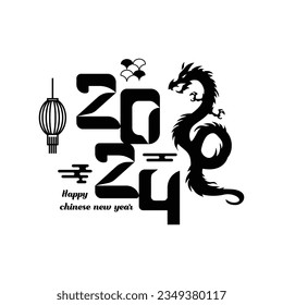 Black 2024 dragon happy new year design art