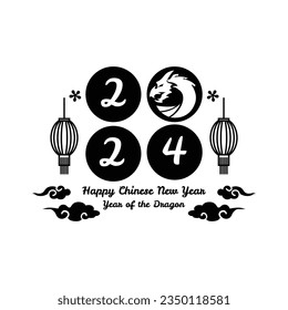 Black 2024 dragon lunar new year illustration art
