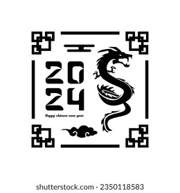 Black 2024 dragon lunar new year vector art