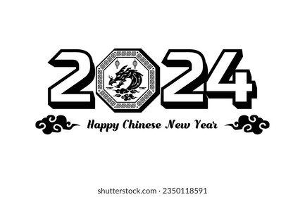 Black 2024 dragon lunar new year design isolated art
