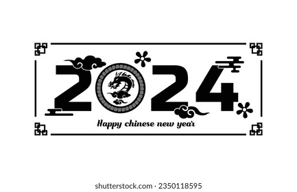 Black 2024 dragon lunar new year logo art