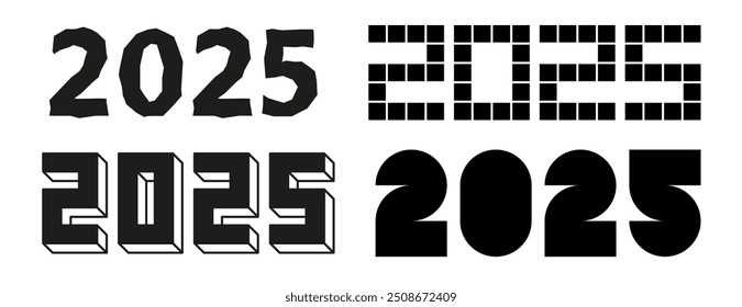 Black 2025 numbers design template. New Year logo text design collection
