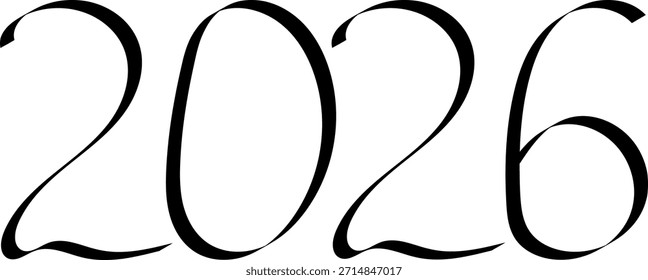 Texto del Vector numérico negro 2026. Elegante fuente de caligrafía de lujo para la celebración del Año Nuevo, calendario o diseño de invitación.