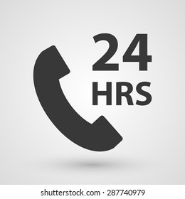 Black 24 hours icon. Symbol about services of helpline concept.