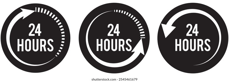 preto 24 horas serviço vetor símbolo conjunto ilustração, rápido 24 horas suporte sinal coleção