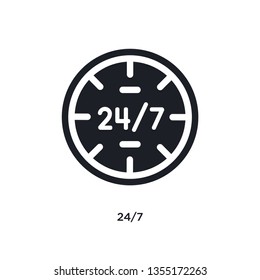 black 24/7 isolated vector icon. simple element illustration from time management concept vector icons. 24/7 editable logo symbol design on white background. can be use for web and mobile