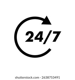Black 24-7 semi Circle Design 24 Hours a Day Service Icon