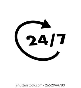 Black 24-7 semi Circle Design 24 Hours a Day Service Icon
