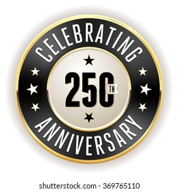 Black 250th anniversary badge with gold border on white background