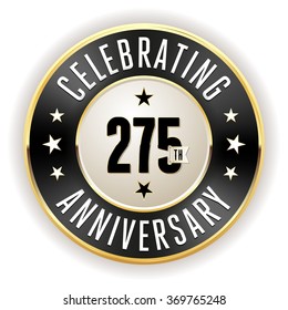 Black 275th anniversary badge with gold border on white background