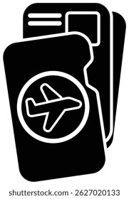 Black 2D vector icon of adventure passport holder used in travel and adventure-related designs