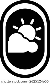 Black 2D vector icon of airplane window view used in travel and adventure-related designs