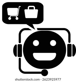 Black 2D vector icon of customer support chat used for e-commerce, online shopping, and retail-related UI or visuals.