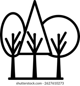Black 2D vector icon of forest preservation used in environment and nature-related themes