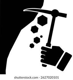 Black 2D vector icon of ice climbing used in travel and adventure-related designs
