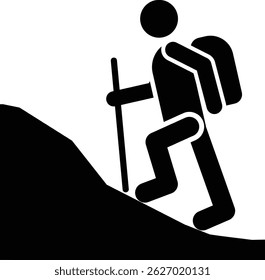Black 2D vector icon of jungle trekking used in travel and adventure-related designs