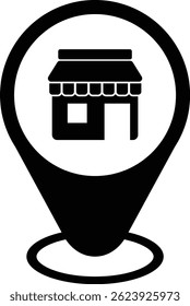Black 2D vector icon of marketplace icon used for e-commerce, online shopping, and retail-related UI or visuals.