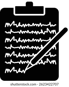 Black 2D vector icon of note-taking on tablet used in educational or academic content, perfect for school, e-learning, or teaching-related visuals.