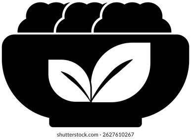 Black 2D vector icon of organic food symbol used in environment and nature-related themes