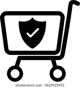 Black 2D vector icon of secure checkout used for e-commerce, online shopping, and retail-related UI or visuals.
