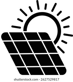 Black 2D vector icon of solar panel installation used in environment and nature-related themes