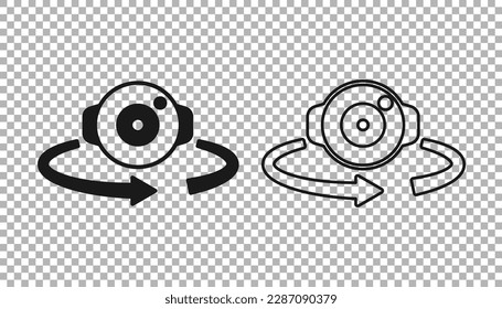 Black 360 degree view icon isolated on transparent background. Virtual reality. Angle 360 degree camera. Panorama photo.  Vector