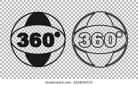 Black 360 degree view icon isolated on transparent background. Virtual reality. Angle 360 degree camera. Panorama photo.  Vector