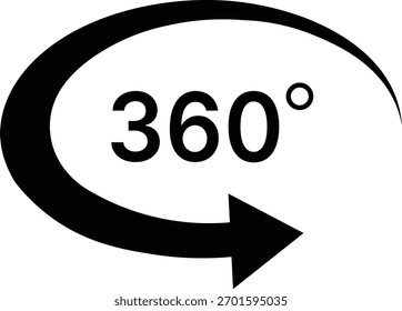 Símbolo preto de 360 graus com seta em círculo branco de plano de fundo