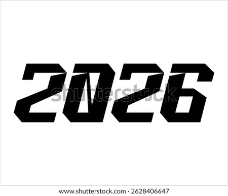 Black 3D 2026 number vector, simple formal concept design, white background.