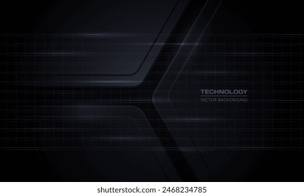 Fondo negro de la tecnología abstracta 3D con la rejilla de luz. Textura tridimensional gris oscuro. Ilustración vectorial