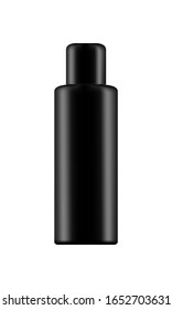 Schwarze 3D-Flasche, einzeln auf weißem Hintergrund. Realistische Vektorillustration Schönheitsinformation für das Paketdesign. Schablone für unscharfe Arzneimittel, Kosmetik und Hygienepaket - Creme, Gel, Hautpflege