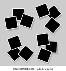 Collage de cuadros de dibujos animados en 3d negro. Fondo gris con espacios vacíos. Plantillas para fotografía, decoración e interior. Ilustración vectorial.