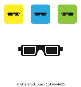 Black 3D cinema glasses icon isolated on white background. Set icons colorful square buttons. Vector Illustration