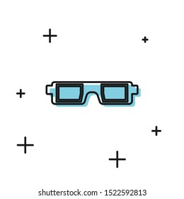 Black 3D cinema glasses icon isolated on white background.  Vector Illustration
