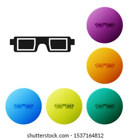 Black 3D cinema glasses icon isolated on white background. Set icons colorful circle buttons. Vector Illustration