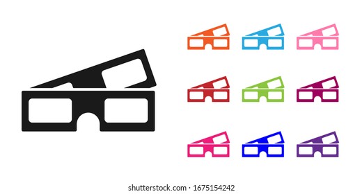 Black 3D cinema glasses icon isolated on white background. Set icons colorful. Vector Illustration