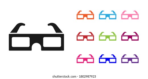 Black 3D cinema glasses icon isolated on white background. Set icons colorful. Vector Illustration