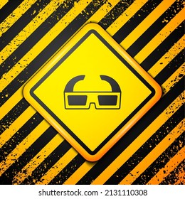 Black 3D cinema glasses icon isolated on yellow background. Warning sign. Vector