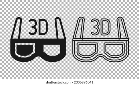 Black 3D cinema glasses icon isolated on transparent background.  Vector