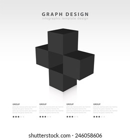 black 3d cube graph and info graphic design template