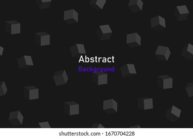 Fondo negro de los cubos 3d. Patrón abstracto oscuro vectorial transparente. Cubos caóticos. Papel pintado minimalista. Diseño de 10 pasos para banner publicitario, folleto, portada, web, etc.
