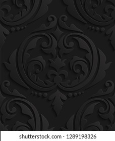 Black 3D Damask Seamless Pattern