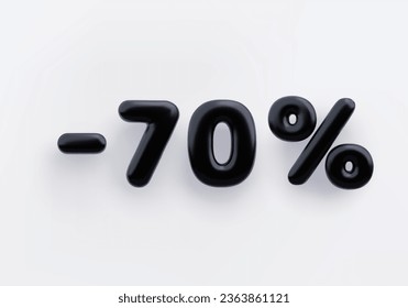 Black 3D discount sign minus 70 percent on a white background.