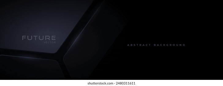 Fondo negro de la tecnología futurista elegante 3D con el concepto futuro del diseño. Fondo Horizontal amplio moderno abstracto oscuro para el cartel, el Anuncio, las redes sociales, la cubierta, el Sitio web, el folleto, la publicidad.