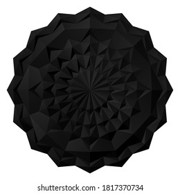 Black 3D geometric flowers. Arranged in an origami mandala style. Vector illustration.