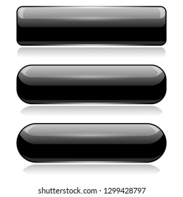 Black 3d glass buttons. Vector illustration isolated on white background
